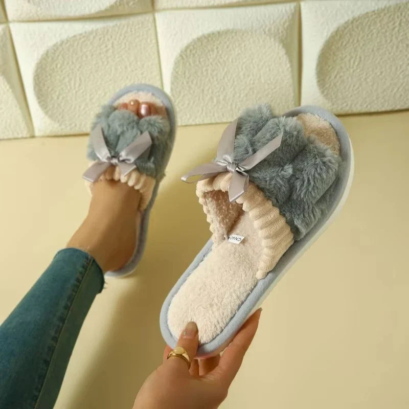 Cozy Bow Plush Slippers