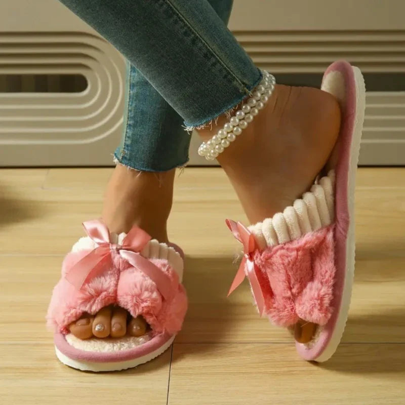 Cozy Bow Plush Slippers