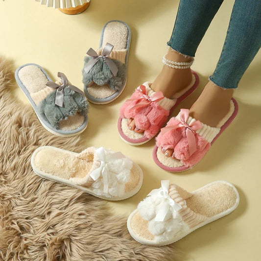 Cozy Bow Plush Slippers
