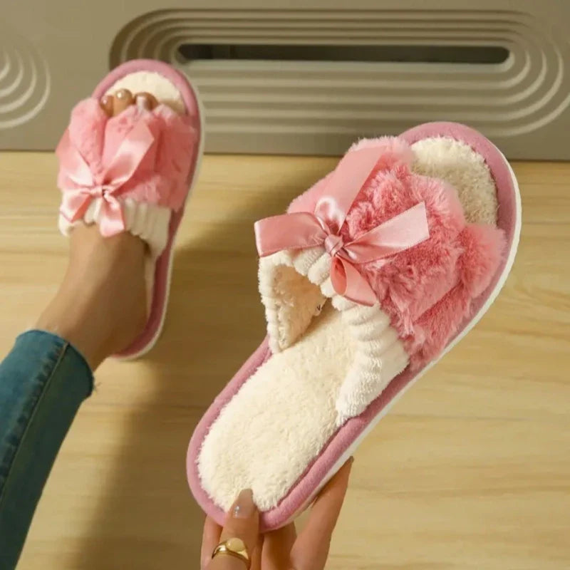 Cozy Bow Plush Slippers